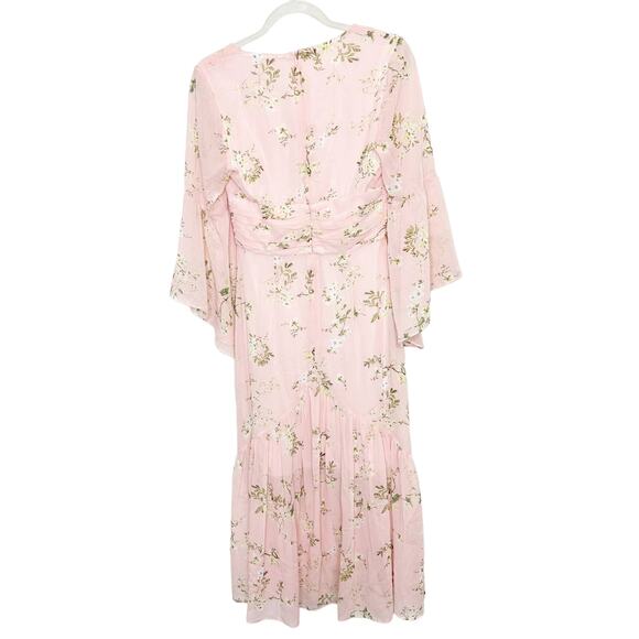 Avec Les Filles NWOT Pink Floral Boho Chiffon Bell Sleeves Maxi Dress Size 2 - Picture 6 of 9